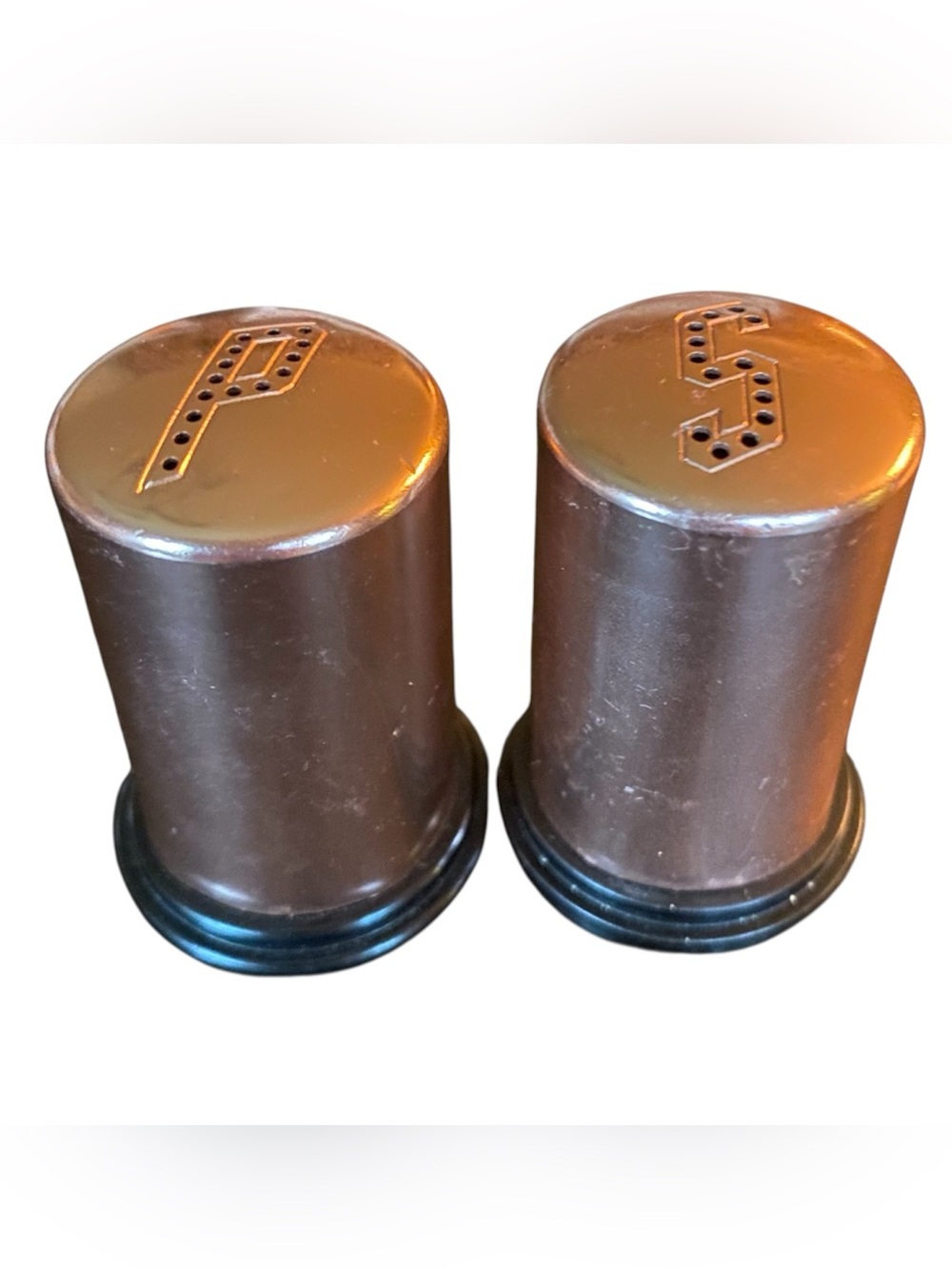 Vintage Mid Century Modern MCM Aluminum Copper Craft Salt Pepper Shakers 1950s